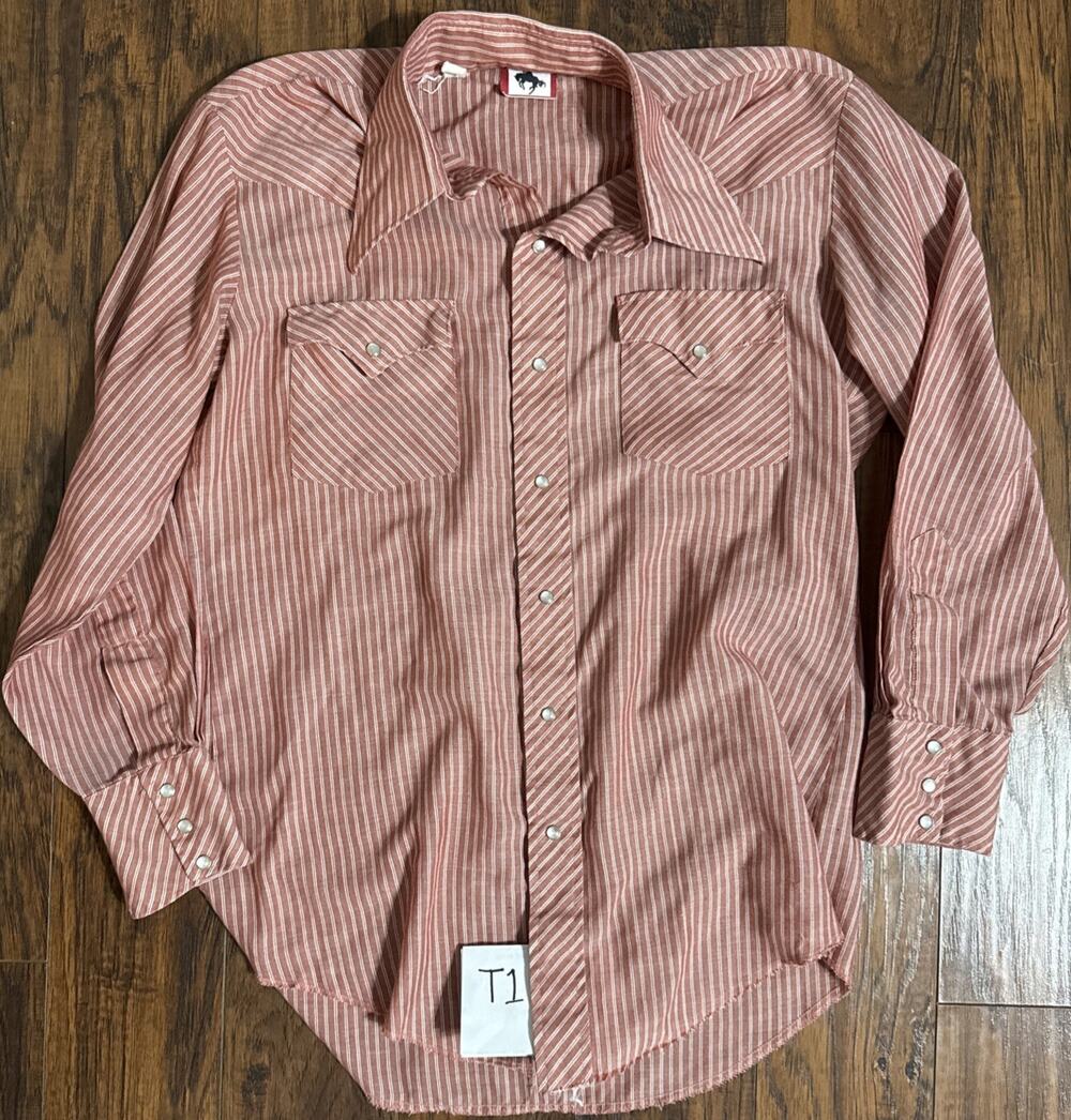 Vintage Chute #1 Western Shirt Men's Medium Red Stripe Pearl Snap Workwear